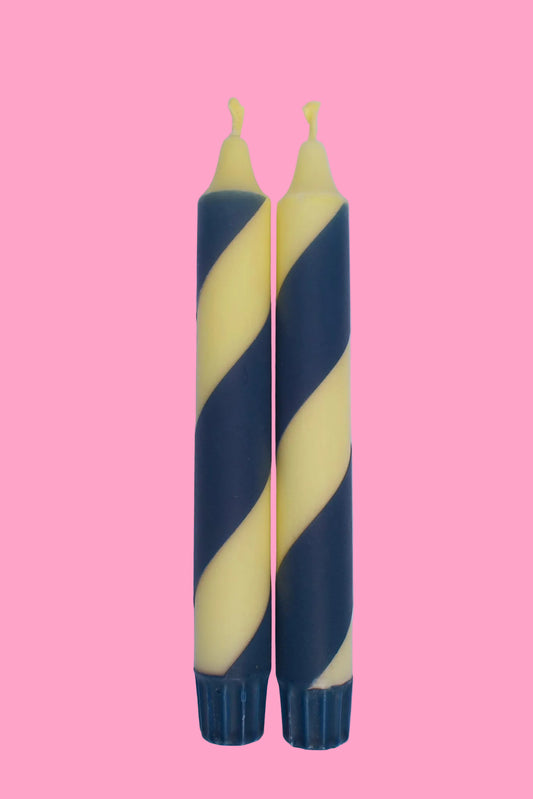 Lemon and Blue twirl (pair of taper candles)
