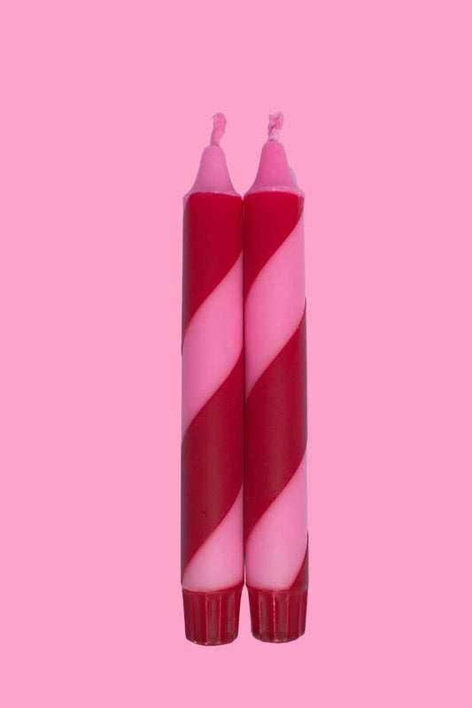 Pink and Red twirl (pair of taper candles)
