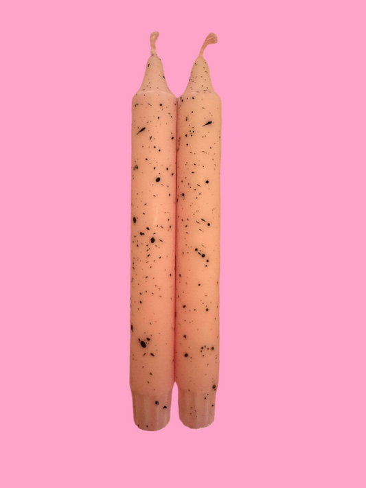 Pastel pink speckled egg (pair of taper candles)