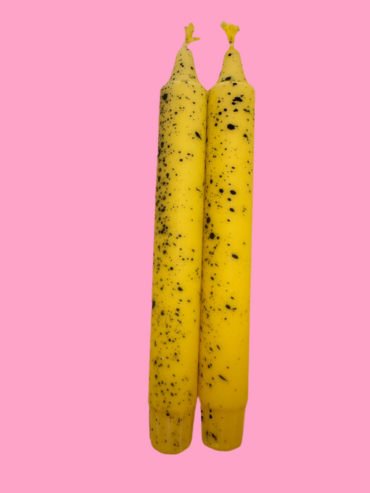 Pastel yellow speckled egg (pair of taper candles)